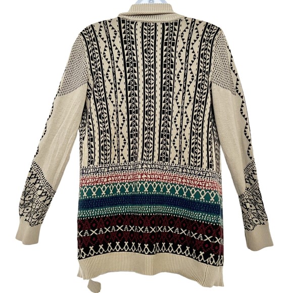 Anthropologie Staring At Stars Open Front Cardigan Sweater Tan Multi Sz M - Picture 2 of 7